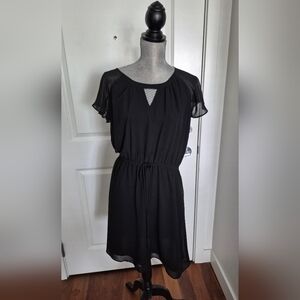 RW&CO. Black Midi Dress with Sheer Sleeves